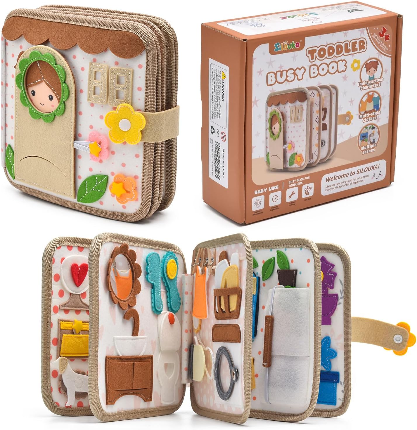 Montessori Busy Book for Toddlers 1-3, Felt Quiet Book & Busy Board for Preschool Learning, Fine Motor Skills & Sensory Play, Educational Travel Toy and Gift for Kids – Farm Animals Theme, Green