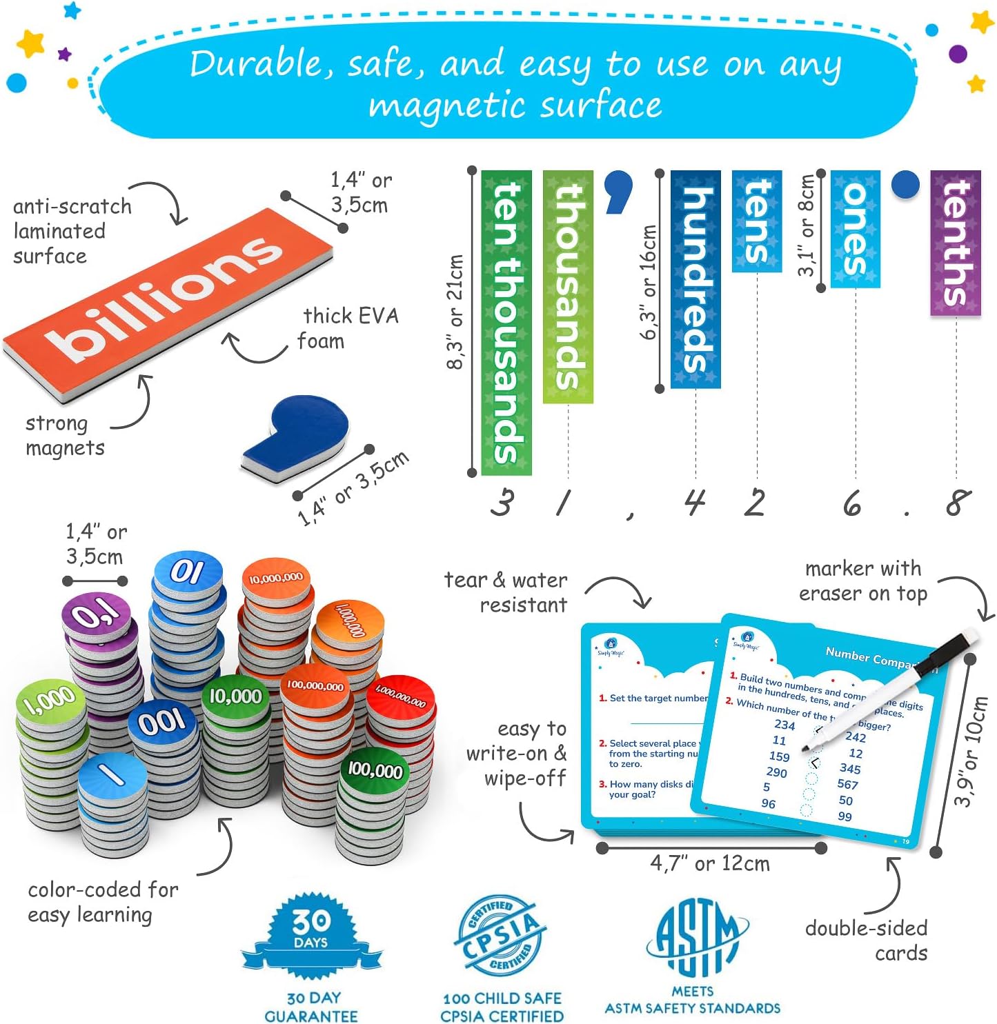 Simply Magic Fun Magnetic Regrouping Activities Kit & Magnetic Place Value & Discs Set for Kids