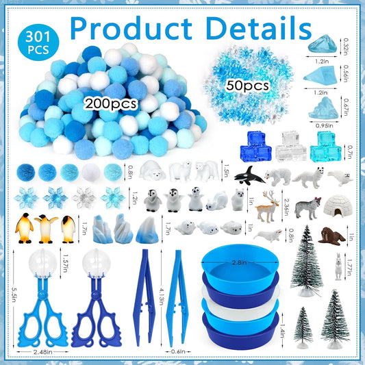 301 Pcs Winter Sensory Bin Filler Winter Arctic Animals Counting Sorting Sensory Bin Items Fine Motor Arctic Habitat Counts for Easter Day Spring Summer Counting Decor