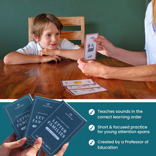 Phonics Step 1 - Short Vowels | Learn to Read Kindergarten /1st Grade | Ages 5-7 | Brainstrong 50 Letter Families Flashcards