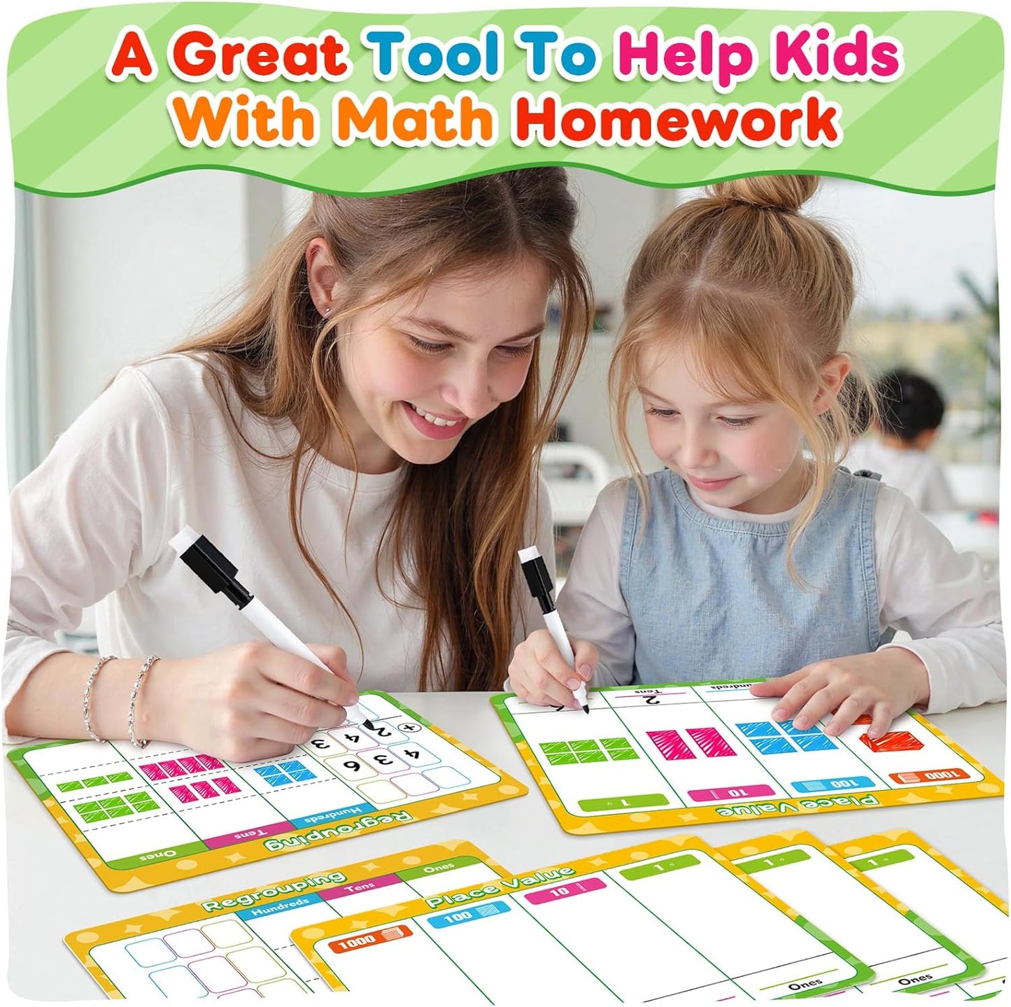 12 Pack Place Value Chart Dry Erase Flash Cards, 9" x 12" Small White Board Addition and Subtraction Math Manipulatives 1st 2nd 3rd Grade Classroom Teacher Homeschool Supplies Essential
