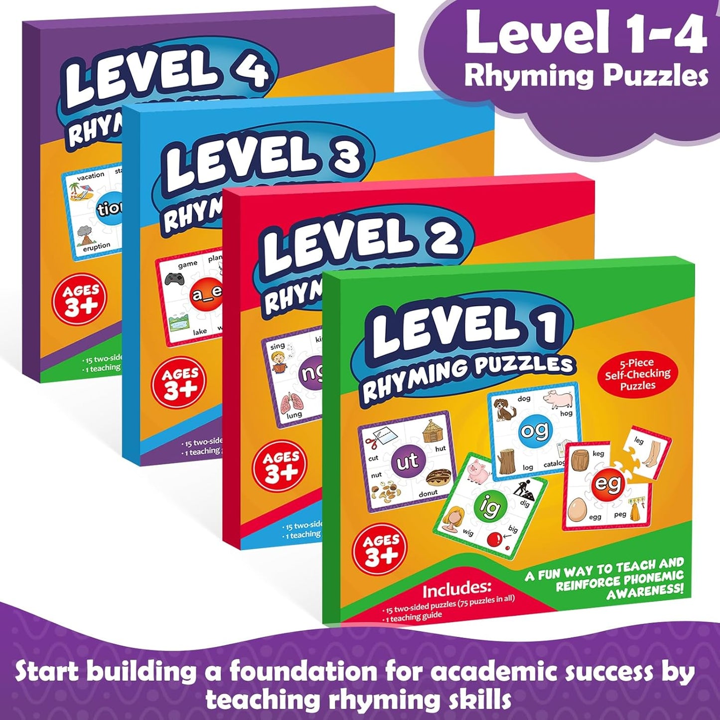 Torlam Phonics Puzzle, Rhyming Games Phonics Games Flash Cards for Kids Toddler, Learn to Read Spelling Reading Sight Words, Long Vowel Silent E Site Words for Preschool Kindergarten Homeschool