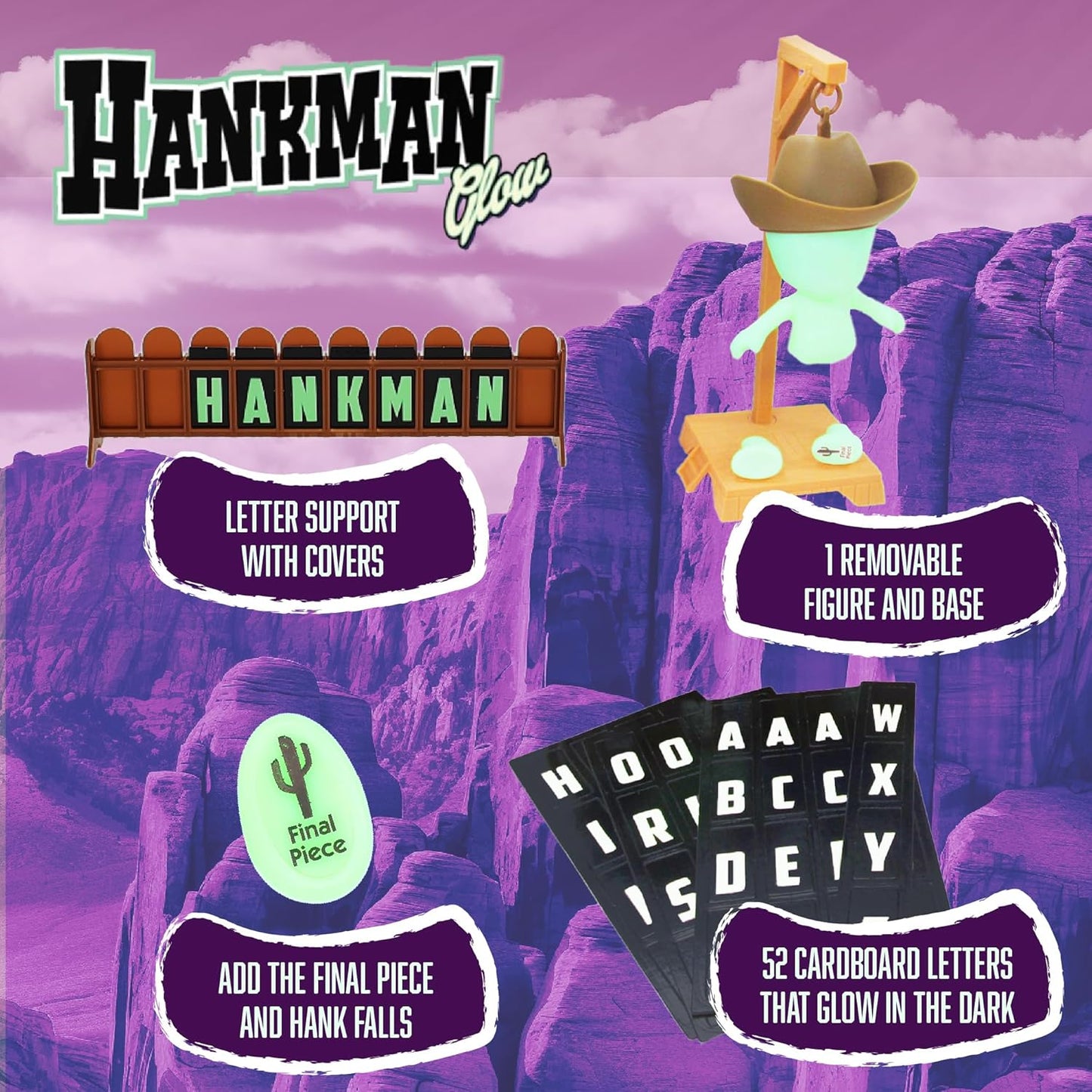 Fotorama Hankman Glow Magnetic Hangman Word Guessing Game, Glow in The Dark Travel Toy, Mystery Letter Games, Gifts for Kids Ages 6 and Up