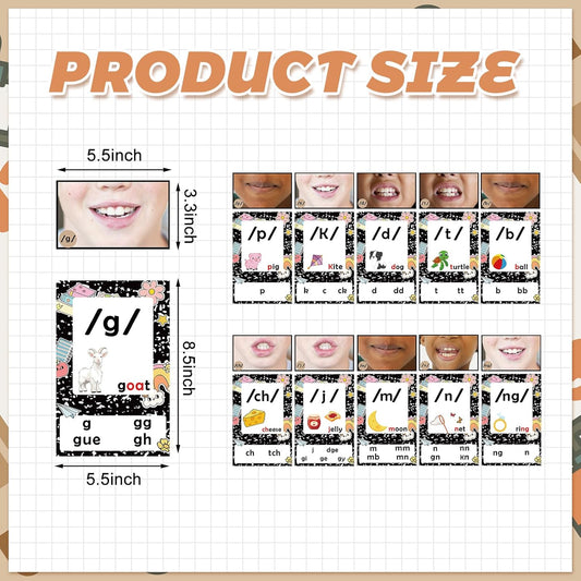 JarThenaAMCS 54Pcs Back to School Phonics Sound Wall Posters Phonetic Symbol & Mouth Shape Educational Cards for ESL Speech Therapy Classroom Teaching Reading Supplies