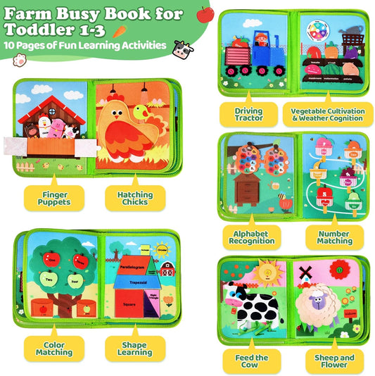 OCHIDO Busy Book for Toddlers 1-3, Montessori Toys for 1 Year Old Boy Girl, Farm Animal Busy Board Educational Learning Quiet Toddler Activity Book, Birthday for Toddlers