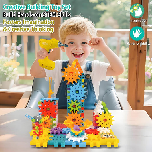 STEM Education Building Toys, 248 PCS Electric Gear Building Blocks Toys Set with Drill, Toddler Screw Toy, Kids Tool Set Construction Toy for Boys Girls Gifts Age 3-8