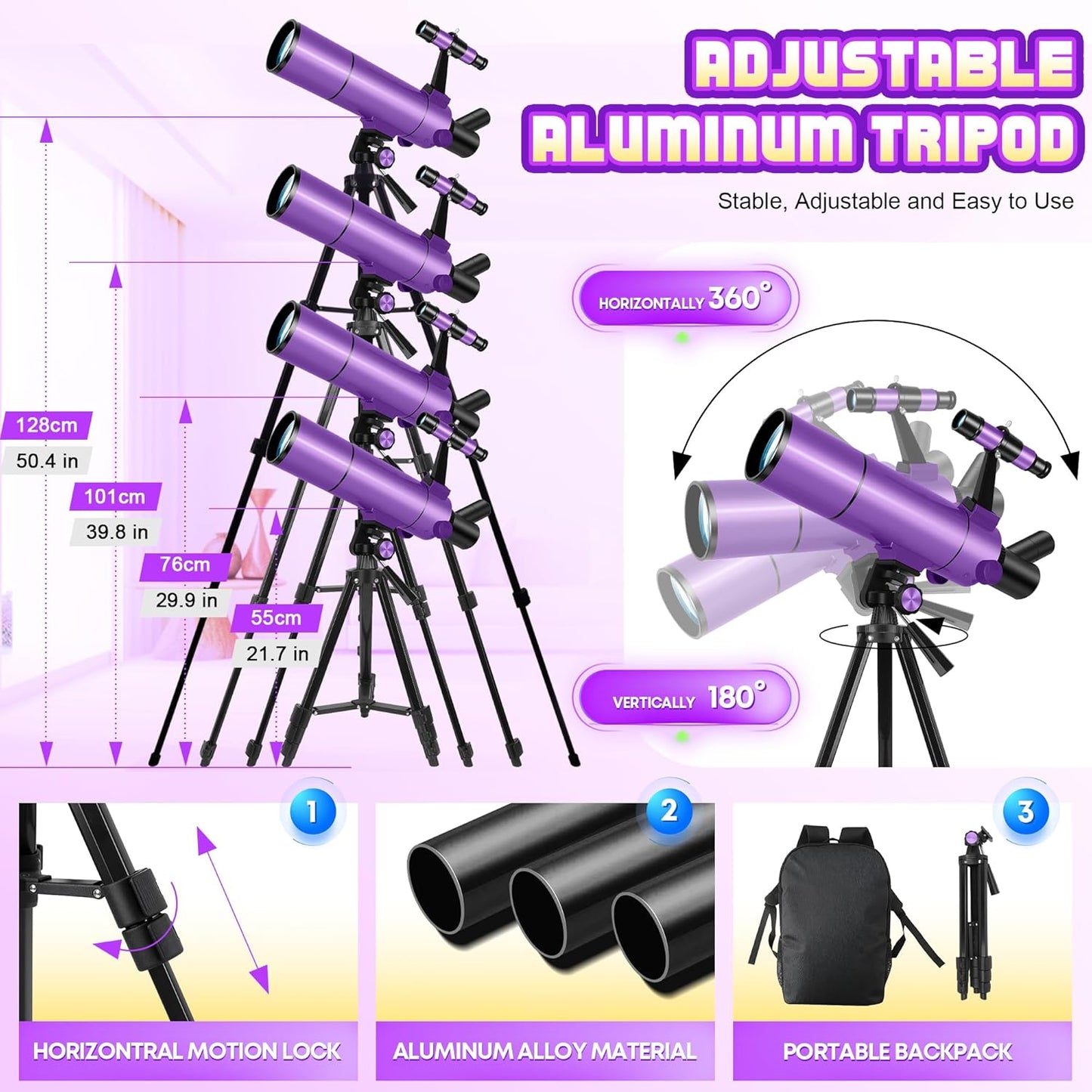 Dianfan Telescope for Kids & Adults, 80mm Aperture 500mm Astronomical Professional Telescope for Adults High Powered, Portable Travel Telescopes for Beginners with Tripod & Adapter, Stickers, Backpack