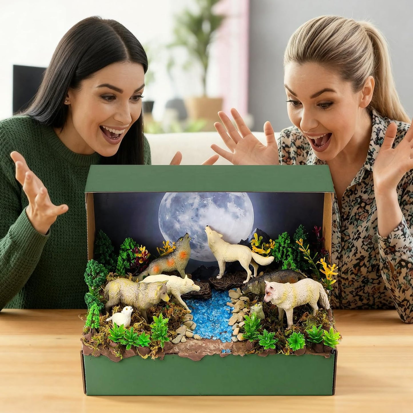Teyva Daily 48 Pcs Dinosaur Diorama Kit Habitat Project Box Set 3D Dinosaurs Diorama Supplies Include Dinosaurs Model Figures & Eggs Volcano Artificial Trees with Cardboard for DIY Crafts Gifts