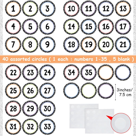 Chinco 40 Pieces Eucalyptus Laminated Numbers Cutouts for Classroom Decor - Farmhouse Circle Wood Grain Bulletin Board Accents with 40 Adhesive Glue Point Dots