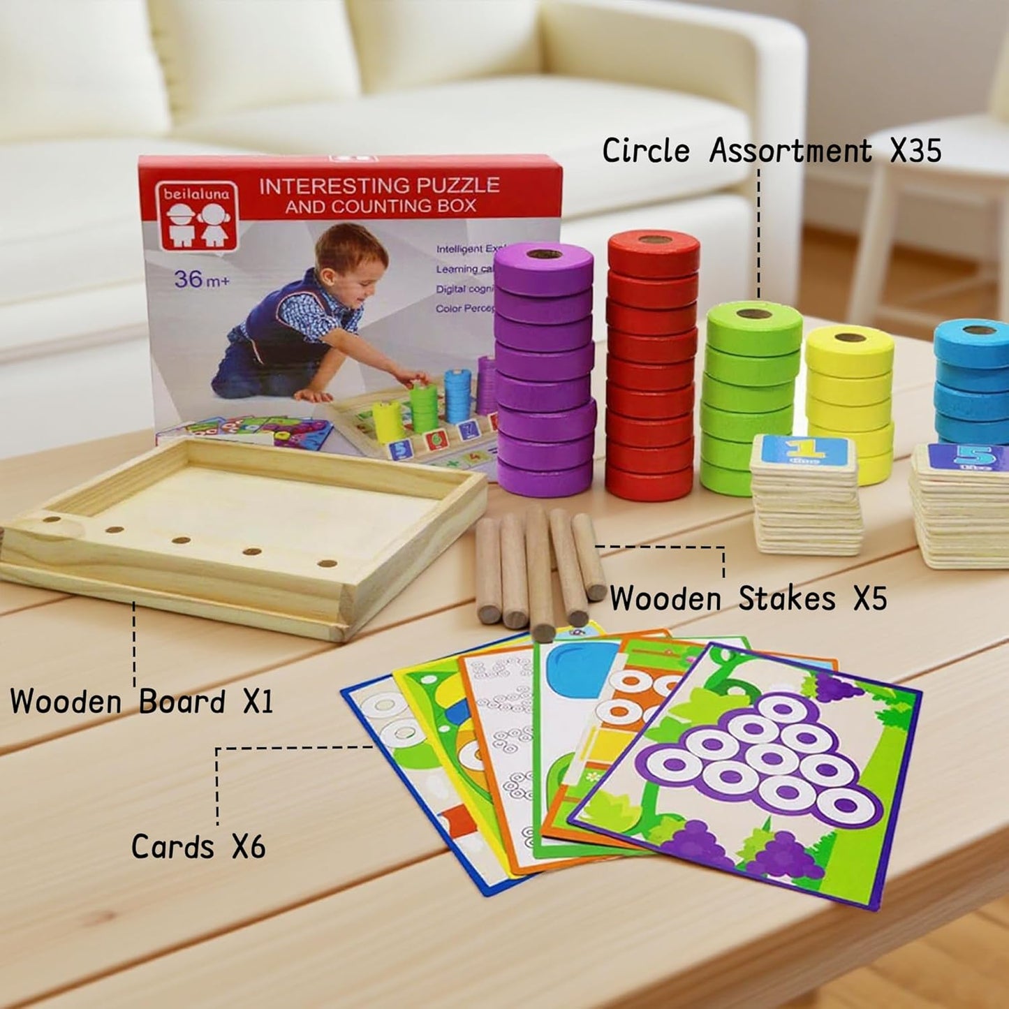 Lydaz Toddler Montessori Math Toys, Wooden Math Manipulatives with Counting Number Blocks, Preschool Kindergarten Learning Activities, Educational Math Toy for Kids 2-5, Christmas Stacking Puzzle Toy