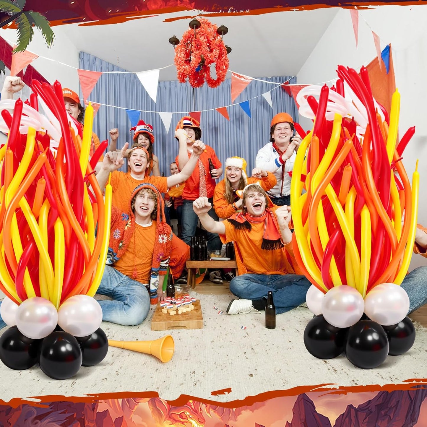 126 Pcs Volcano Birthday Party Decoration Lava Volcano Balloons Set Red Orange Yellow Black Sliver Flame Latex Balloons for Science Dinosaur Lava Luau Hawaiian Fire Party Decor Supplies