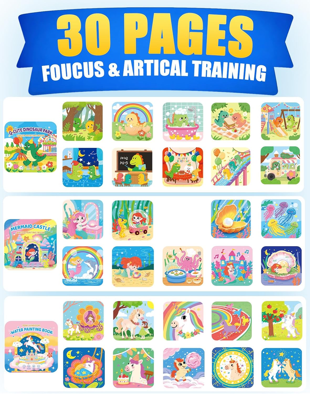 K'ONLE Reusable Water Coloring Books for Toddlers, Clean & Easy Painting & Doodle Book Toys for Kids Ages 1-3, 2-4 | Paint with Water Activity Book, Travel Gift for Boys & Girls-Space