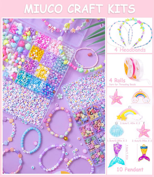 MiuCo Bracelet Making Kit for Kids Girls - Cute Beads for Jewelry Making Kit with Charms - Arts and Crafts for Make Necklaces - Birthday Gifts for Girls Ages 5 6 7 8 9 10 (Kids' Jewelry Making Kits)