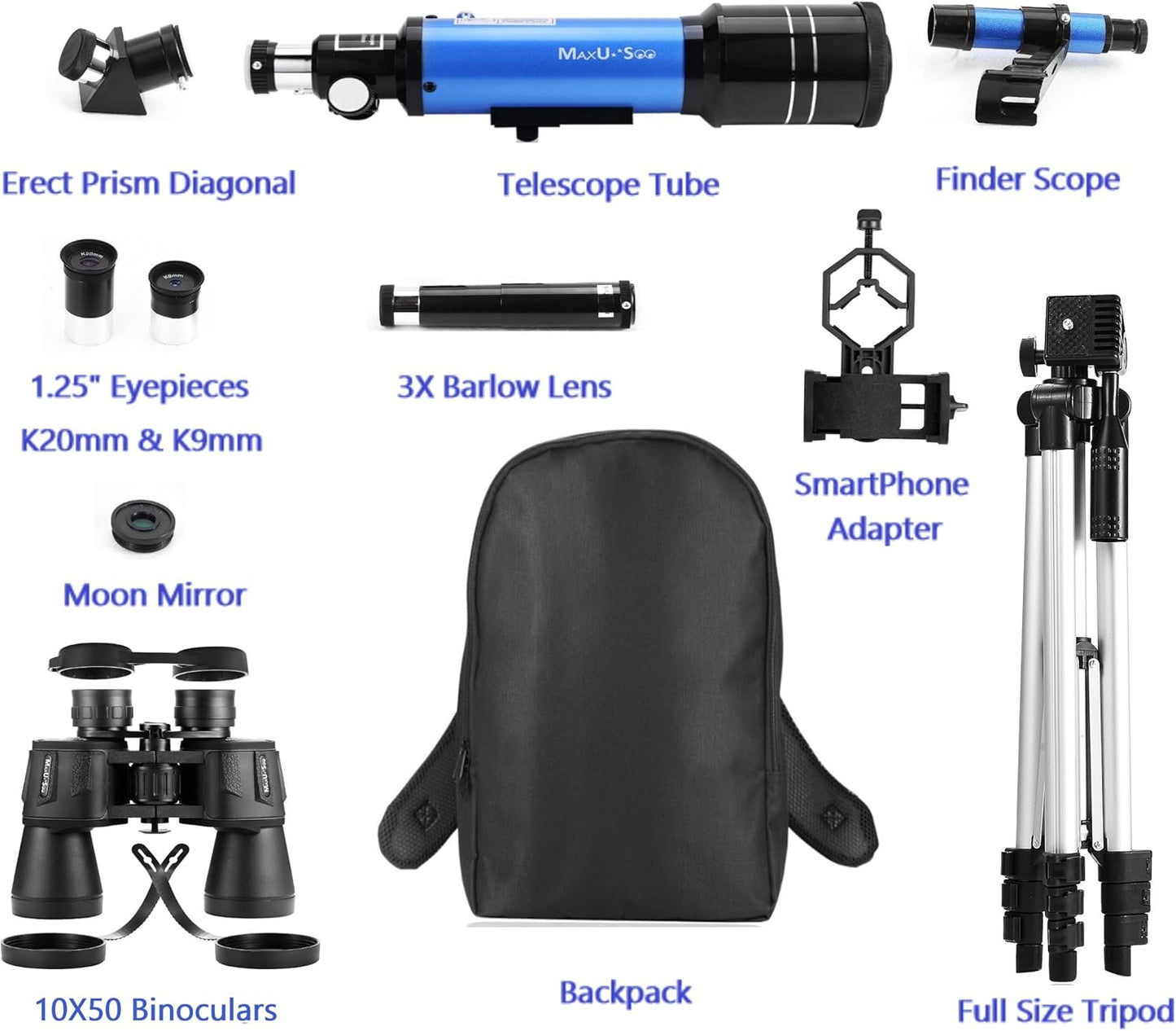 Lunar Telescope for Kids and Astronomy Beginners, Refractor Telescope with Finder Scope and 3 Eyepieces, Travel Telescope with Compact HD Binoculars for Moon Viewing Bird Watching Sightseeing