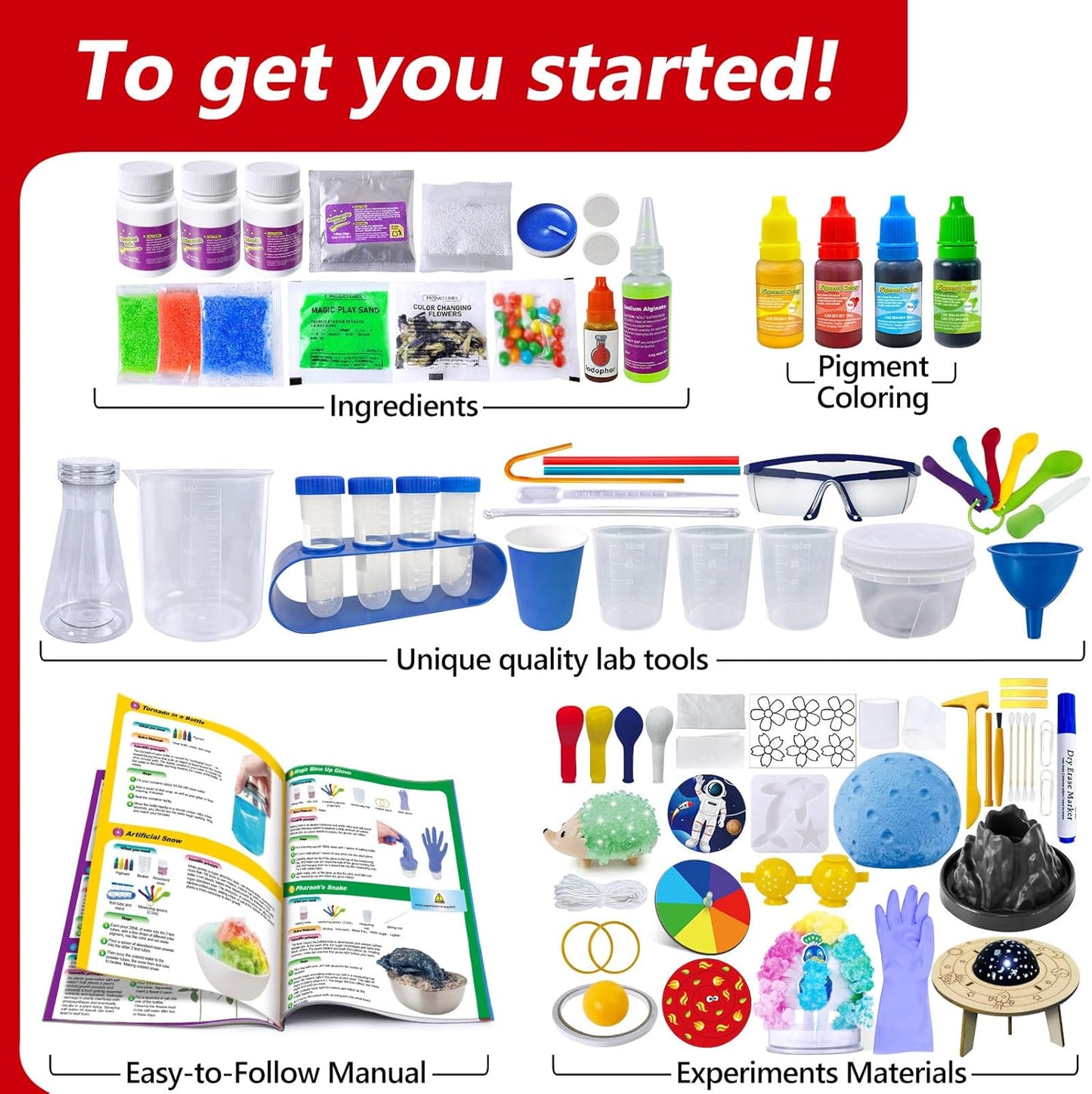 UNGLINGA 260+ Experiments Science Kits for Kids, S.T.E.M Science Projects, Chemistry Set, Christmas Birthday Toys Gifts Idea for Boys Girls, Dig Volcano Gemstones, Educational Scientist Set
