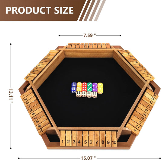 Nicecho 2-6 Players Shut The Box Dice Game, Wooden Board Table Math Game with 16 Dice, Classics Tabletop Games for Kids Adults, Family,Classroom,Home,Party or Pub