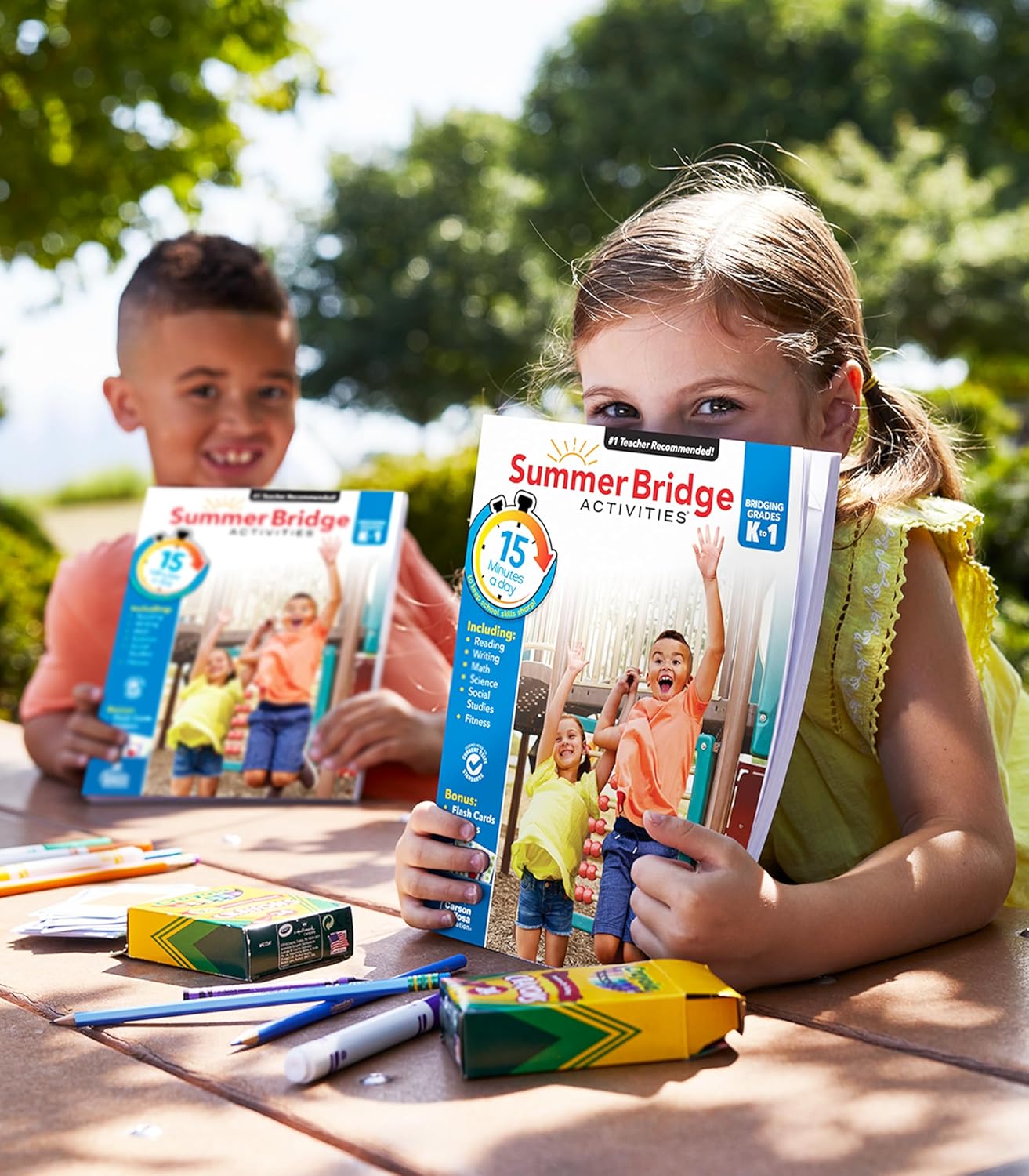 Summer Bridge Activities K-1 Bundle, Ages 5-6, Math, Reading Comprehension, Science, and Writing Summer Learning 1st Grade Workbooks, Sight Word Flash Cards, Children's Books, and Drawstring Bag