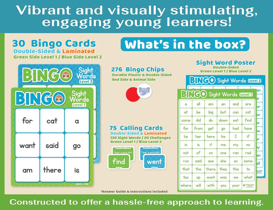 Bright Seed Sight Words Bingo Game for Kindergarten, Learn to Read Sight Word Cards, Word Games for Kids Ages 4-8, Bingo Sight Words Level 3&4, Laminated for Easy Clean