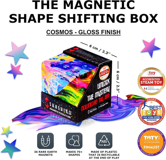 Shashibo Shape Shifting Box - Award-Winning STEM Fidget Toy with Ultra Strong Magnets - Puzzle Cube Transforms Into 100+ Shapes, Perfect Sensory Gift for Kids, Teens, and Adults (Cosmos)