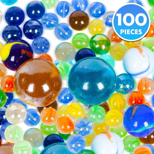ShellKingdom 200 Count Bulk Assorted Colors Glass Marbles, Colorful Cat Eyes 9/16 Inch Round Marbles Toy for Kids for Aquarium/Game/Vase/Fish/Plant Decor