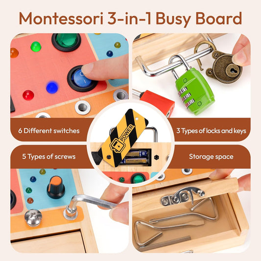 Woodtoe 8 PCS Montessori Lock and Key Toy, Montessori Toys for Toddlers 3 4 5 Year Old, Kids Tool Set, Montessori Materials Preschool Learning Toy, Fine Motor Skill, Educational Toys for Boy Girl 3-6