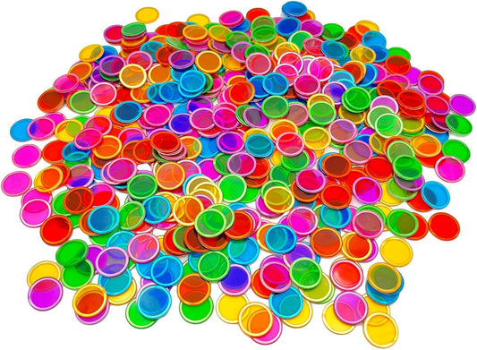 JUNWRROW 500 Pieces 6 Color Magnetic Transparent Bingo Counting Chips with Metal Edge