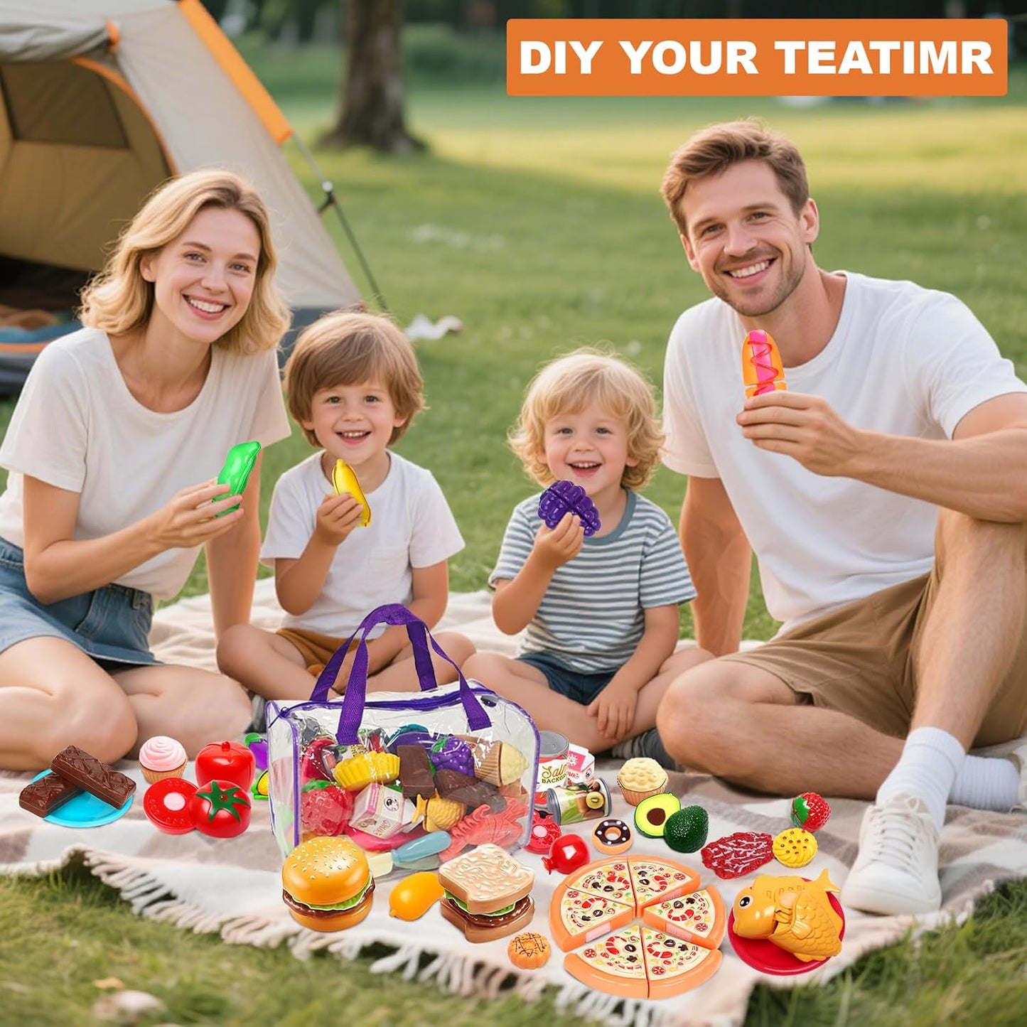 81PCS Cutting Play Food Sets for Kids Kitchen, Fake Food Toys with Storage Bag, Toy Food Set Pretend Food/Fruit/Vegetable Kids Play Kitchen Food Toys Christmas Birthday Gifts Toy for Toddler Children