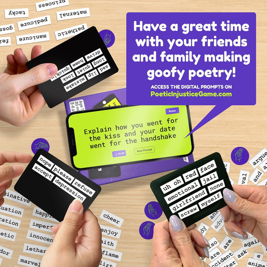 Poetic Injustice – A Magnetic Word Game Where You Make Bad Poetry for Laughs – Family Night Ideas & Fun Party Games for Ages 17+ – Spark Laughter and Create Hilarious Memories