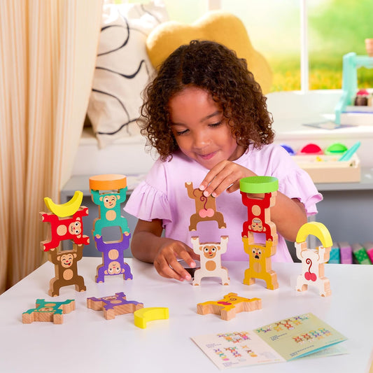 Battat Education – Wooden Stacking Monkeys Toy for Toddlers – Colorful Interlocking Rings – Develop Fine Motor Skills & Hand – Eye Coordination – Fun Balancing Building Blocks for Kids 3+ Years