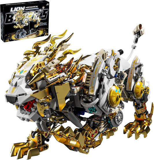 CSNRHG Mechanical Lion Building Block Toy Set Futuristic Mechanical Beast Model with Movable Parts & Gears Premium Mechanical Building Kit with Display Stand, Ideal Gift for Boys & Adults