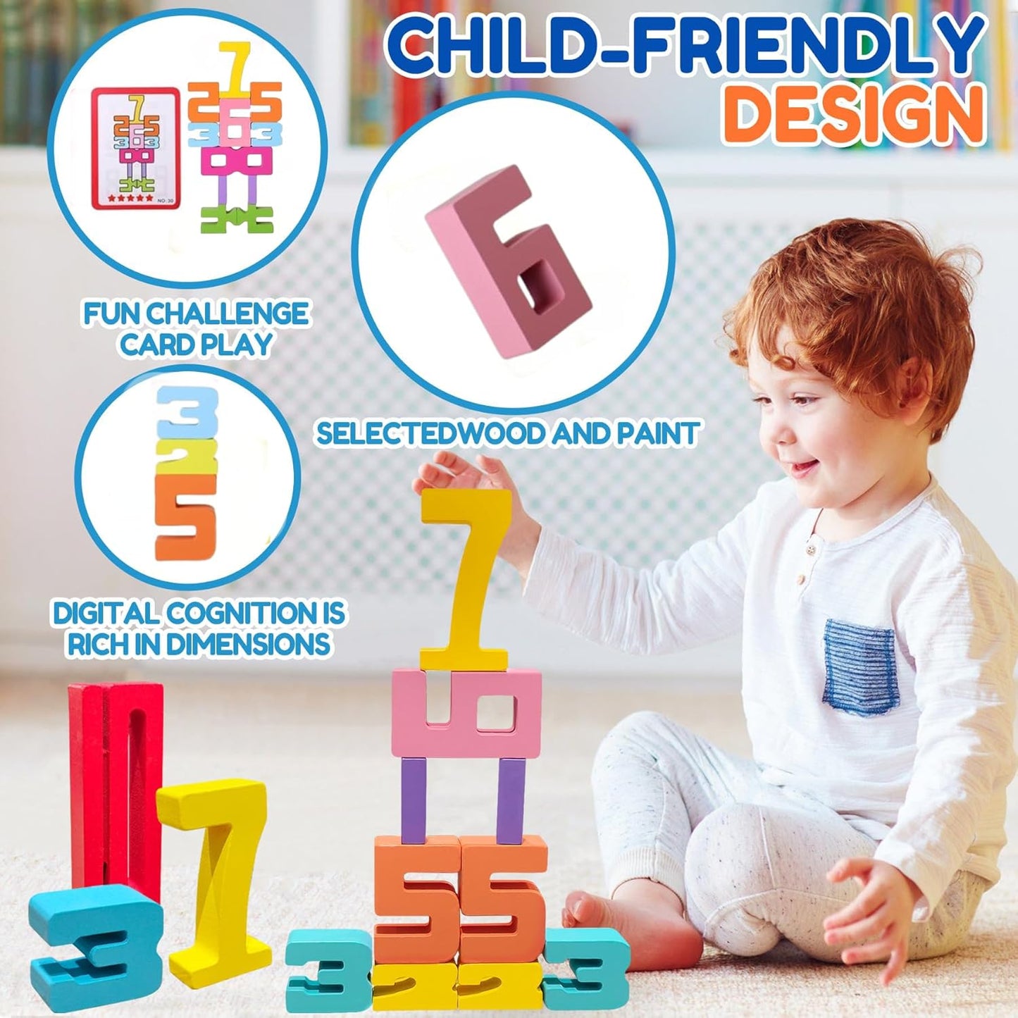 Number Blocks Toys for Kids,Wooden Number Building Blocks, Digital Building Blocks,Balance Competition Game,Math Learning Educational Gift for 3+ Years Old Boys and Girls (10pcs)
