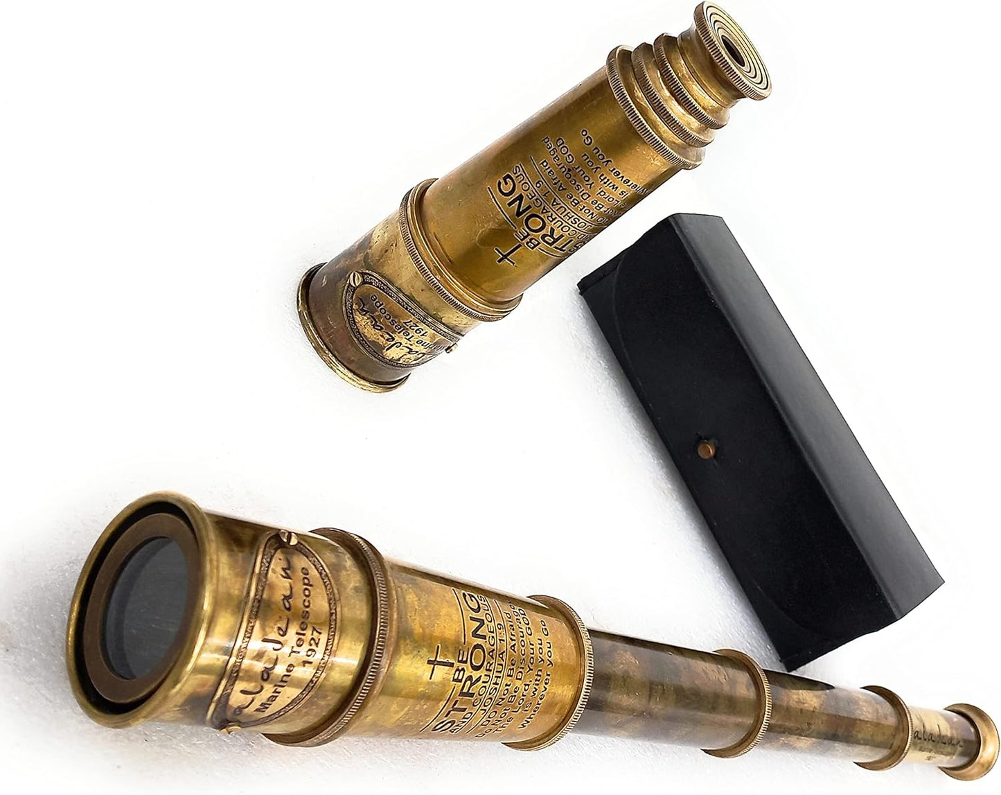 Vintage Spyglass Telescope 16" Inspirational Gifts for Boys - Be Strong & Courageous Engraved Uplifting Pirate Spyglass Gift
