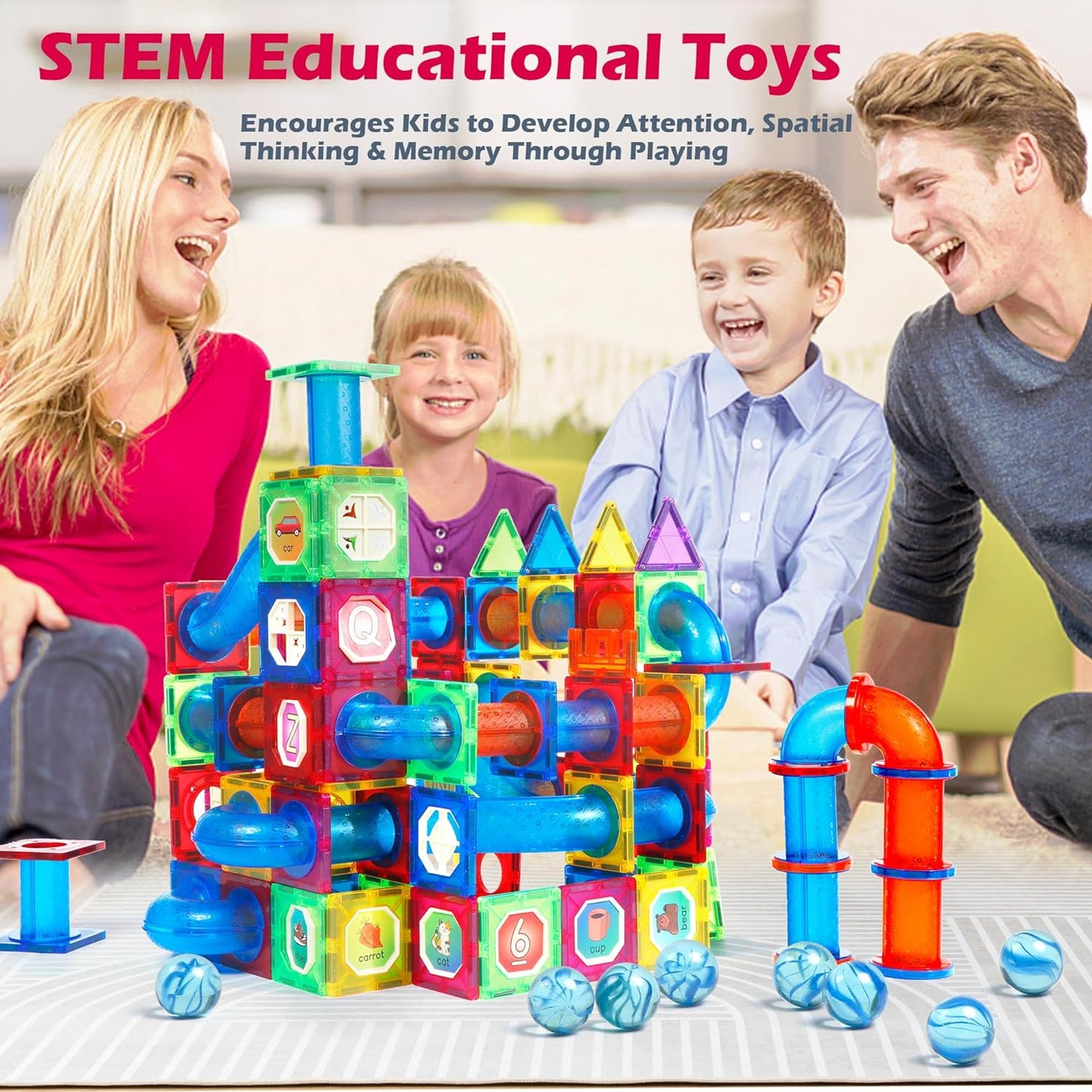 MAGBLOCK 85Pcs Marble Run Magnetic Tiles Toy Building Blocks STEM Educational Child Brain Development Kit Magnet Construction Toys for Boys Girls Kids Age 5 6 7+ Years Old