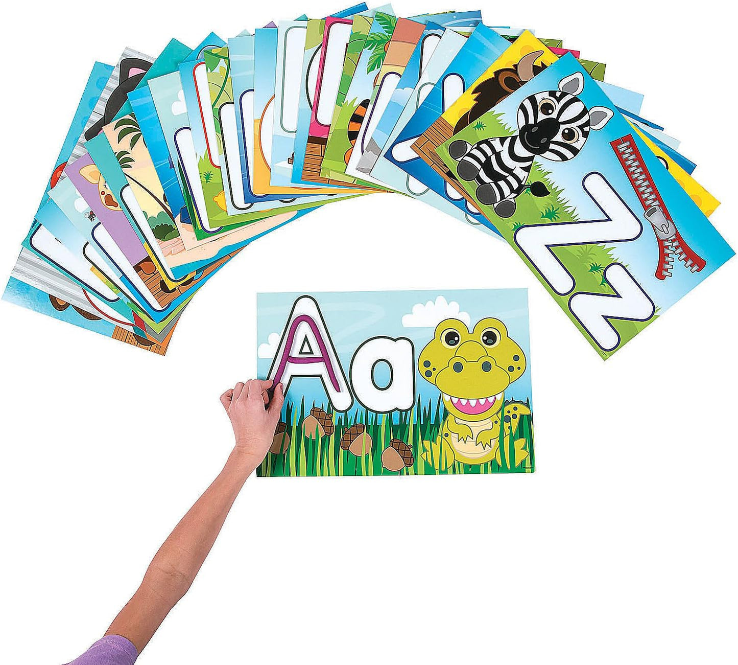 Fun Express Educational Toys Alphabet Learning Pocket Chart Mats - 26 Piece ABC Flash Cards Set for Kids Ages 3-5 | Preschool & Kindergarten Learning Activities for Homeschool, Daycare & Classroom
