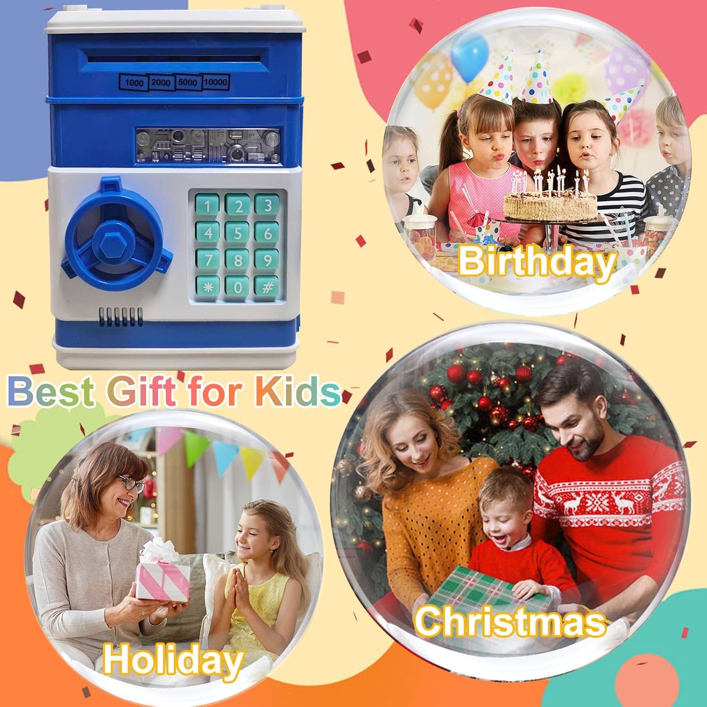 Piggy Bank Electronic Mini ATM for Kids Baby Toy, Safe Coin Banks Money Saving Box Password Code Lock for Children,Boys Girls Best Gift (Silver)