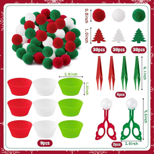 EZdhuawuse Summer Fine Motor Toys - 270Pcs Counting Sorting Sensory Bin Filler Set for Kids Xmas Counting Toy with Felt Xmas Tree Pom Poms Cup Clip for Preschool Education Activities