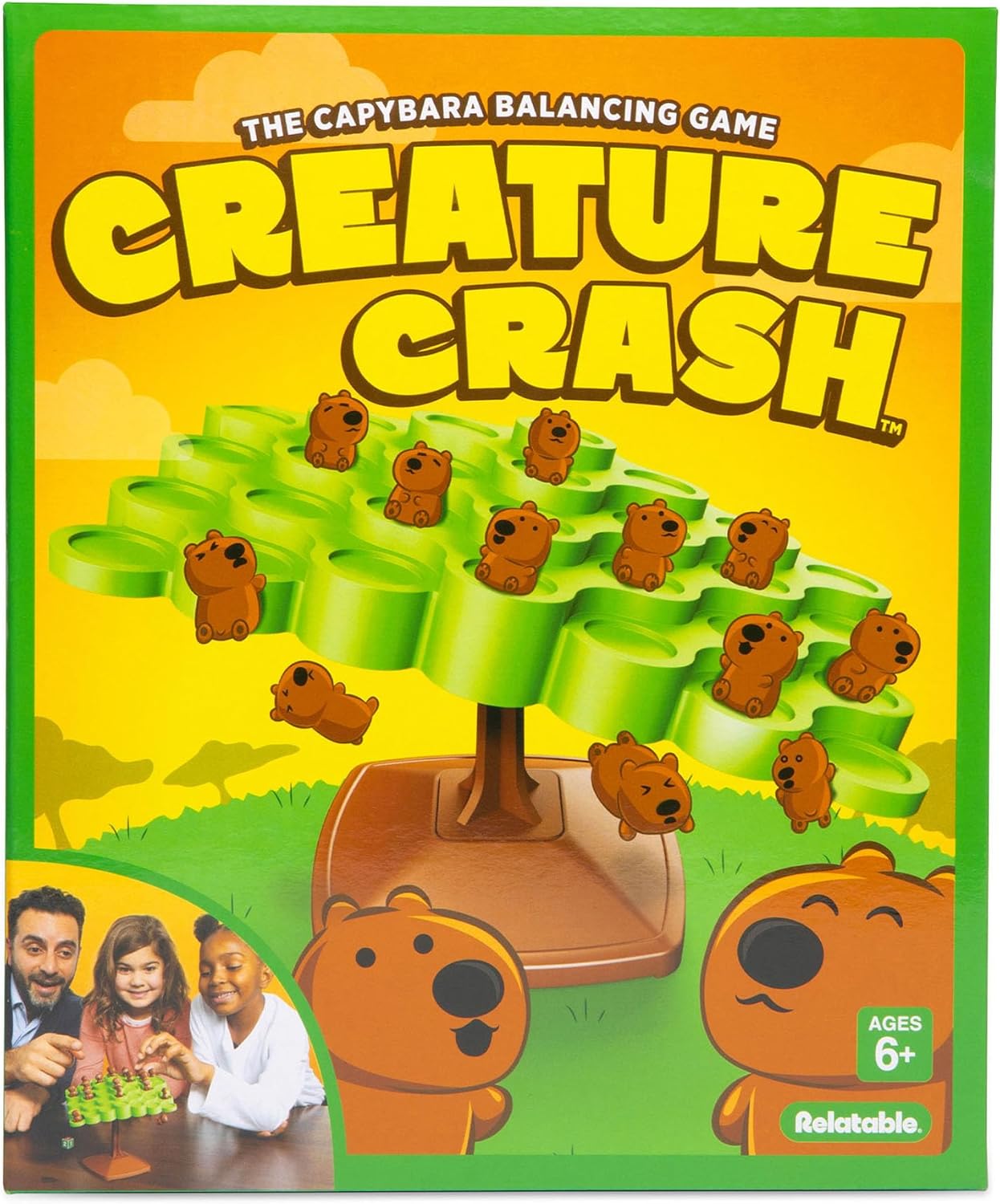 Creature Crash by Relatable, The Capybara Balancing Game, Great Kids Games and Family Game Night Essentials, Includes 49 Capybaras, 1 Balancing Board, 1 Pillar Base, 1 Die, and Instructions
