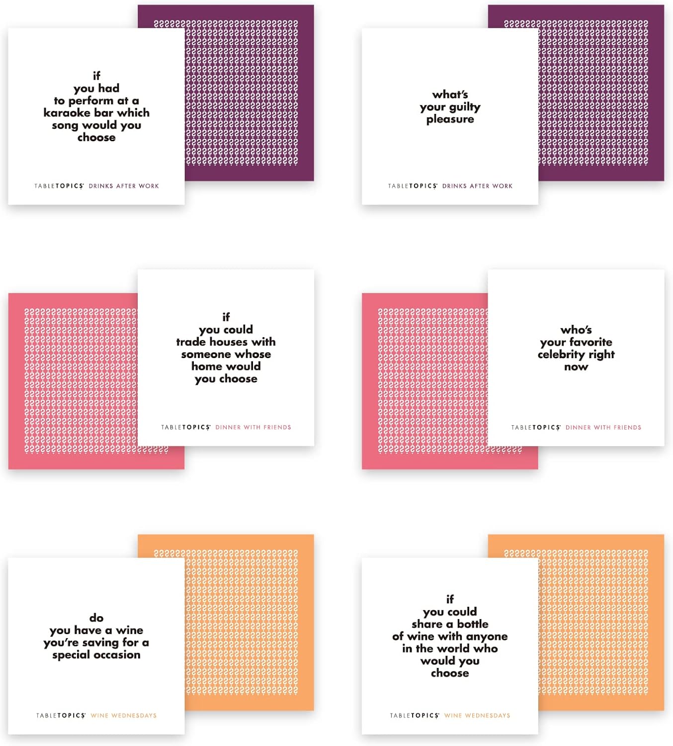 TableTopics Friends Conversation Pack Card Game - 120 Fun Conversation Starter Cards for Adult Parties, Friends’ Game Nights, or Girls’ Nights, Getting to Know You Questions, Boxed Set of 3 Topics