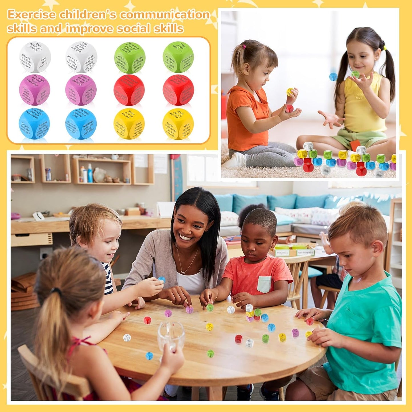 Jenaai 12 Pcs Conversation Ice Breaking Cubes Social Emotional Learning Activities Social Emotional Dice Wood Conversation Cube for Kids Adult Classroom Family Couple (Conversation)