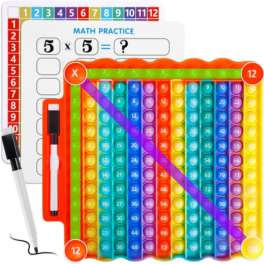 e3 Multiplication Table Game Pop Fidget Learning Toy Educational Math Game Board with Marker Rainbow Colors Educational Multiplication pop 12x12 Board Math Addition Stress Toy