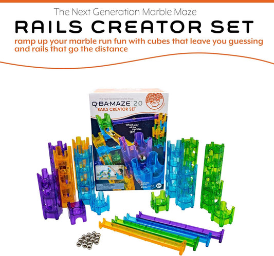 MindWare Q-BA-Maze Rails Creator Set The Next Generation Marble Maze Kids Toys - STEM Marble Run - Recommended for Ages 6+ - Educational Gift for Boys and Girls