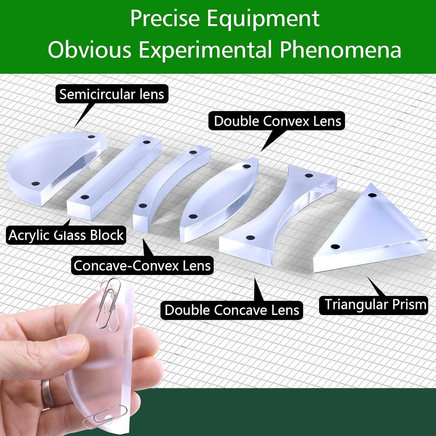 STEM Optical Refraction Reflection Experiment Kit- Magnetic Lenses Triangular Prism Acrylic Glass Block 3-Way Linear Light Source Teaching Equipment for School Classroom with Storage Box