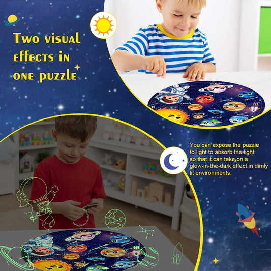 Floor Puzzles for Kids Ages 4-6 70 Piece Glow in The Dark Solar System Puzzles 3-5 Space Planets Toys Large Jigsaw Puzzle Learning Educational Toy Birthday Gift for Boys Girls Ages 6-8