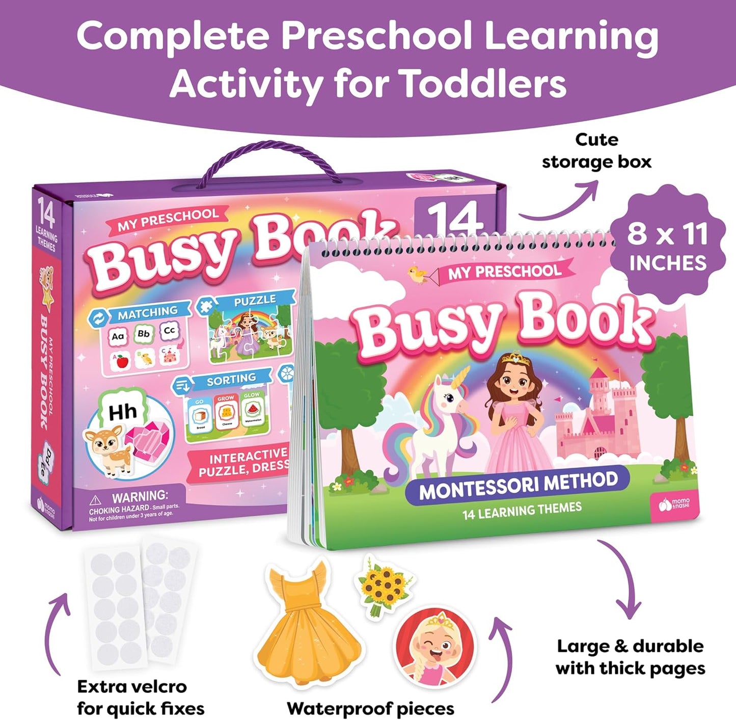 Montessori Preschool Busy Book for Toddlers Ages 3 and Up - Preassembled - Preschool Learning Activities Montessori Educational Toys - Gifts for 3 Year Old Boys, Toddler Learning Toys Activities