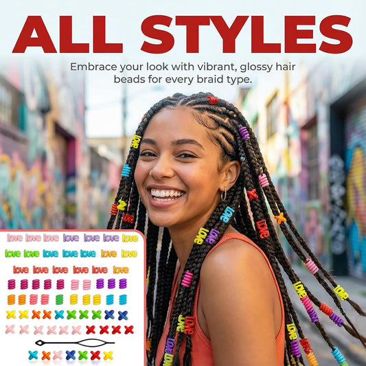 60Pcs Beads for Hair Braids Kids Easy Acrylic Bead Set Jumbo Large Bead for Girls Big Hair Accessories Toddler Beads for Braiding and Cute Hairstyle Decoration