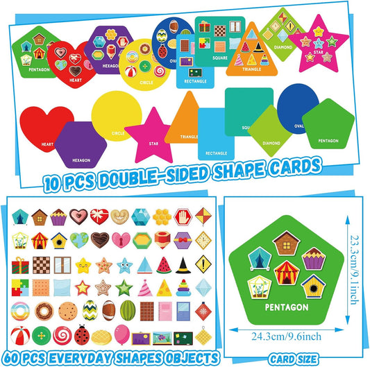 Halloscume 70 Pcs Shape Sorters for Toddlers Shape Puzzle and Matching Games Set with 10 Sorting Mats and 60 Everyday Objects Pieces for Kids Preschool Classroom Child Learning