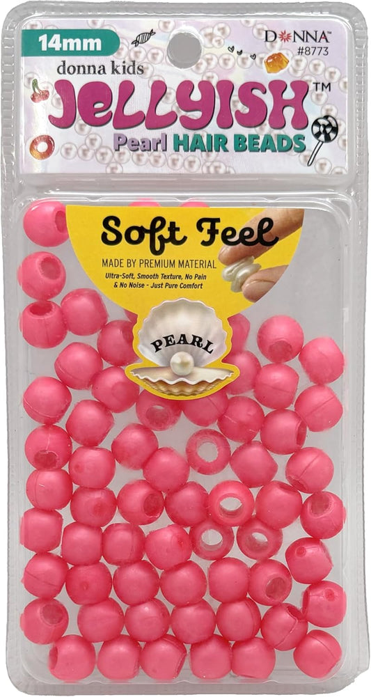 Donna Kids Jellyish Pearl Hair Beads – 14mm Soft Silicone Beads with Threading Tool – Noiseless, Pain-Free Styling for Braids & Ponytails – Comfortable for Girls (Mix)