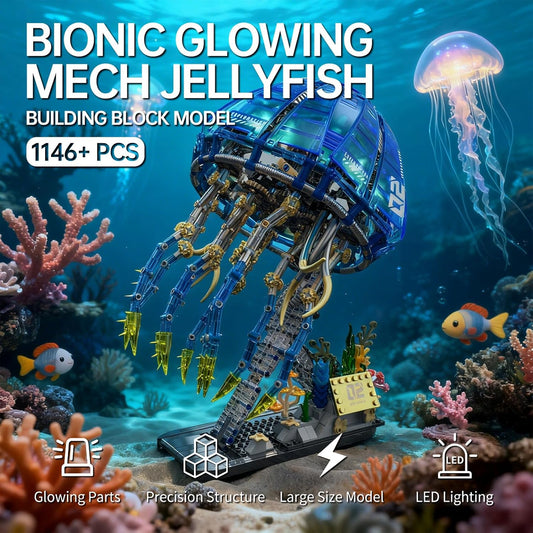 Biomimetic Mechanical Jellyfish Building Block Set – Gear-Driven Ocean Creature Model with Moving Tentacles and Display Base
