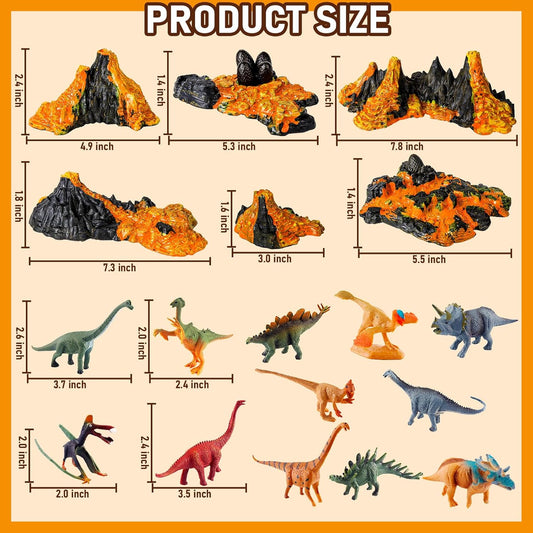 Aydinids 6 Pcs Mini Volcano Model with 12 Pcs Mini Dinosaur Figurines Plastic Dinosaurs Figurines Artificial Volcano Set for Dinosaur Cake Topper Birthday Gifts Party Supplies