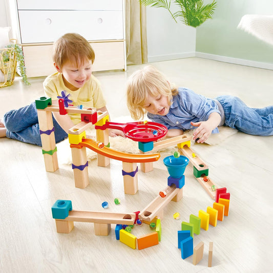 Hape Marble Run Race Track | Wooden DIY Marble Run Set with Dominoes, STEAM Educational Learning Toy, 81 Pieces, for Kids 3 Years+